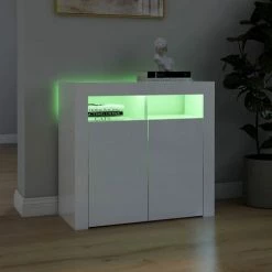 DOC&ET² Buffet Avec Lumières LED Blanc Brillant 80x35x75 Cm - Blanc -Buffet et enfilade Soldes 67322786 4