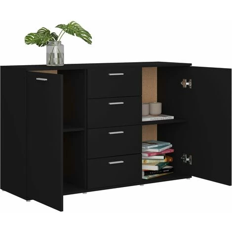 DOC&ET² Buffet Noir 120x35.5x75 Cm Aggloméré - Noir 5 DOC&ET² Buffet Noir 120x35.5x75 Cm Aggloméré - Noir – Image 5