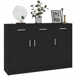 DOC&ET² Buffet Noir 110x30x75 Cm Aggloméré - Noir -Buffet et enfilade Soldes 67323995 3