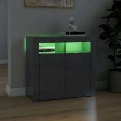 DOC&ET² Buffet Avec Lumières LED Gris Brillant 80x35x75 Cm - Gris -Buffet et enfilade Soldes 67324112 4