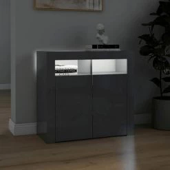 DOC&ET² Buffet Avec Lumières LED Gris Brillant 80x35x75 Cm - Gris -Buffet et enfilade Soldes 67324112 5