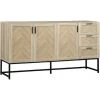 HOMCOM Buffet Meuble De Rangement Motif Chevron 3 Placards Et 3 Tiroirs - Piètement Métal - Structure MDF - I156 Cm - Bois Naturel