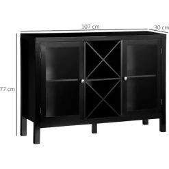HOMCOM Buffet Meuble De Rangement 2 Portes Vitrées Avec étagère Réglable Et Porte-bouteilles Dim. 107I X 30l X 77H Cm MDF Noir - Noir -Buffet et enfilade Soldes 67360731 3