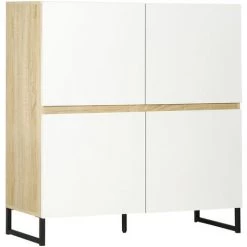 HOMCOM Buffet Meuble De Rangement 4 Portes Piétement Acier 100L X 41,5l X 107H Cm - Blanc