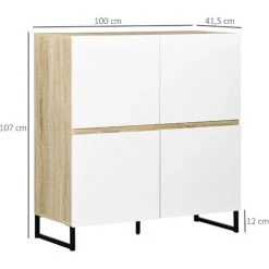HOMCOM Buffet Meuble De Rangement 4 Portes Piétement Acier 100L X 41,5l X 107H Cm - Blanc -Buffet et enfilade Soldes 67371476 3