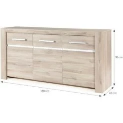 Buffet OLERON - 3 Portes - Décor Chene - Made In France - L 180 X P 45 X H 91 Cm - GAMI -Buffet et enfilade Soldes 67390840 4