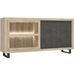 AUTRES Enfilade 2 Portes 1 Porte Vitrée - Décor Béton Foncé Et Chene Clair - L 179,6 X P 41,3 X H 88 Cm - SUPRIE