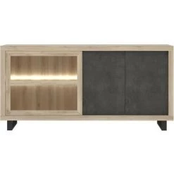 AUTRES Enfilade 2 Portes 1 Porte Vitrée - Décor Béton Foncé Et Chene Clair - L 179,6 X P 41,3 X H 88 Cm - SUPRIE -Buffet et enfilade Soldes 67397185 3
