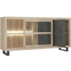 AUTRES Enfilade 2 Portes 1 Porte Vitrée - Décor Béton Foncé Et Chene Clair - L 179,6 X P 41,3 X H 88 Cm - SUPRIE -Buffet et enfilade Soldes 67397185 5