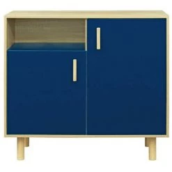AUTRES Petit Buffet Avec 2 Portes - Pieds Bois De Pin Bleu - L 100 X P 48 X H 90 Cm - BABETTE -Buffet et enfilade Soldes 67422390 3