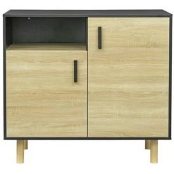 AUTRES Petit Buffet Avec 2 Portes - Pieds Bois De Pin Noir - L 100 X P 48 X H 90 Cm. BABETTE