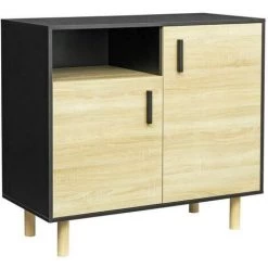 AUTRES Petit Buffet Avec 2 Portes - Pieds Bois De Pin Noir - L 100 X P 48 X H 90 Cm. BABETTE -Buffet et enfilade Soldes 67422396 3