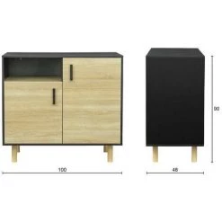 AUTRES Petit Buffet Avec 2 Portes - Pieds Bois De Pin Noir - L 100 X P 48 X H 90 Cm. BABETTE -Buffet et enfilade Soldes 67422396 4