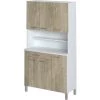 Buffet Meuble De Cuisine En Melaminé Coloris Blanc Et Chêne Finition Mat - Longueur 100 X Profondeur 43 X Hauteur 183 Cm -PEGANE-