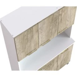 Buffet Meuble De Cuisine En Melaminé Coloris Blanc Et Chêne Finition Mat - Longueur 100 X Profondeur 43 X Hauteur 183 Cm -PEGANE- -Buffet et enfilade Soldes 67435275 3