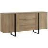 Buffet En Mélamine Et Métal Coloris Chêne / Noir - Longueur 180 X Profondeur 40 X Hauteur 82 Cm -PEGANE-