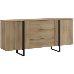 Buffet En Mélamine Et Métal Coloris Chêne / Noir - Longueur 180 X Profondeur 40 X Hauteur 82 Cm -PEGANE-
