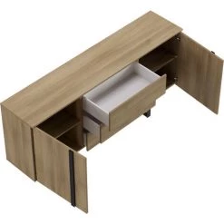 Buffet En Mélamine Et Métal Coloris Chêne / Noir - Longueur 180 X Profondeur 40 X Hauteur 82 Cm -PEGANE- 6 Buffet En Mélamine Et Métal Coloris Chêne / Noir - Longueur 180 X Profondeur 40 X Hauteur 82 Cm -PEGANE- -Buffet et enfilade Soldes 67435574 3