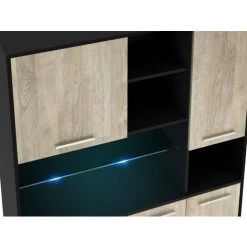 Meuble Buffet De Cuisine Avec LED En Mélamine Coloris Chêne/noir - Longueur 120 X Profondeur 40 X Hauteur 178 Cm -PEGANE- 6 Meuble Buffet De Cuisine Avec LED En Mélamine Coloris Chêne/noir - Longueur 120 X Profondeur 40 X Hauteur 178 Cm -PEGANE- -Buffet et enfilade Soldes 67435601 3