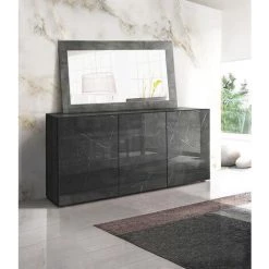 ZENZERO SHOP Buffet Moderne, 3 Portes, Finition Marbre Noir Brillant