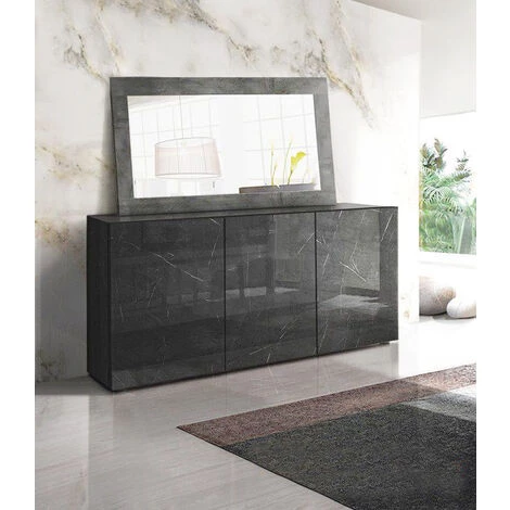 ZENZERO SHOP Buffet Moderne, 3 Portes, Finition Marbre Noir Brillant 1 ZENZERO SHOP Buffet Moderne, 3 Portes, Finition Marbre Noir Brillant