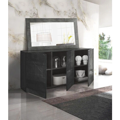 ZENZERO SHOP Buffet Moderne, 3 Portes, Finition Marbre Noir Brillant 2 ZENZERO SHOP Buffet Moderne, 3 Portes, Finition Marbre Noir Brillant – Image 2