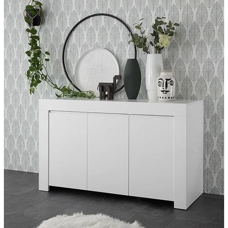 ZENZERO SHOP Buffet 3 Portes Laqué Blanc Mat Avec Poignée Cannelée 1 ZENZERO SHOP Buffet 3 Portes Laqué Blanc Mat Avec Poignée Cannelée