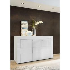 ZENZERO SHOP Buffet Moderne, Buffet Design, 3 Portes, Blanc Brillant