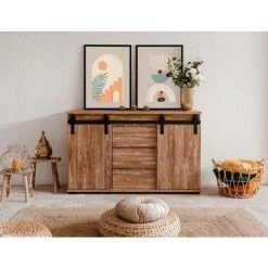 ZENZERO SHOP Buffet Tromso Avec 2 Portes Et 3 Tiroirs En Finition Chêne Antique