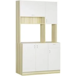 HOMCOM Armoire De Cuisine Contemporaine Rangement- Buffet Haut - 5 Portes, 1 Tiroir, 3 Niches - 102 X 48 X 180 Cm - Beige