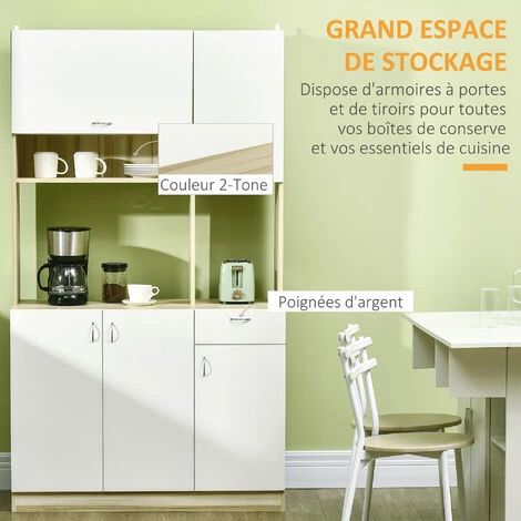 HOMCOM Armoire De Cuisine Contemporaine Rangement- Buffet Haut - 5 Portes, 1 Tiroir, 3 Niches - 102 X 48 X 180 Cm - Beige 4 HOMCOM Armoire De Cuisine Contemporaine Rangement- Buffet Haut - 5 Portes, 1 Tiroir, 3 Niches - 102 X 48 X 180 Cm - Beige – Image 4