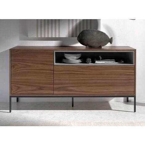 LES TENDANCES Buffet En Bois De Noyer Plaqué Et Pieds En Acier Josy 2 LES TENDANCES Buffet En Bois De Noyer Plaqué Et Pieds En Acier Josy – Image 2