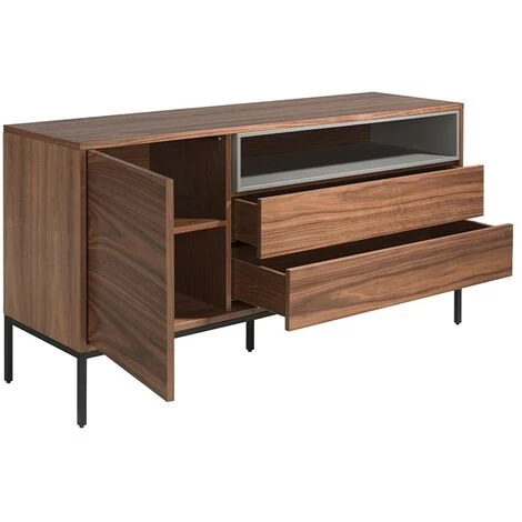 LES TENDANCES Buffet En Bois De Noyer Plaqué Et Pieds En Acier Josy 3 LES TENDANCES Buffet En Bois De Noyer Plaqué Et Pieds En Acier Josy – Image 3