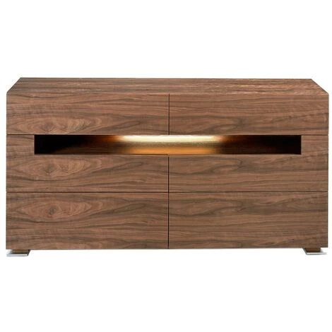 LES TENDANCES Buffet En Bois De Noyer Avec éclairage LED 6 Tiroirs Dina 1 LES TENDANCES Buffet En Bois De Noyer Avec éclairage LED 6 Tiroirs Dina