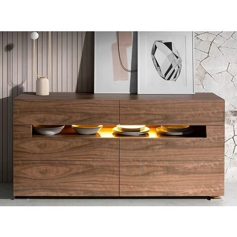 LES TENDANCES Buffet En Bois De Noyer Avec éclairage LED 6 Tiroirs Dina 2 LES TENDANCES Buffet En Bois De Noyer Avec éclairage LED 6 Tiroirs Dina – Image 2