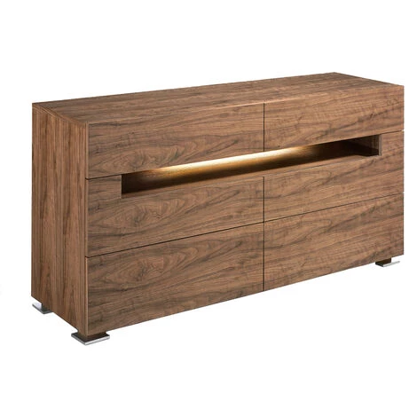 LES TENDANCES Buffet En Bois De Noyer Avec éclairage LED 6 Tiroirs Dina 4 LES TENDANCES Buffet En Bois De Noyer Avec éclairage LED 6 Tiroirs Dina – Image 4