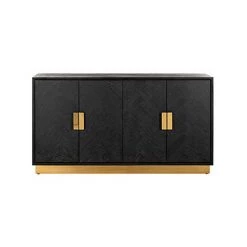 RICHMOND INTERIORS Buffet 4 Portes 160x45x86 Cm Chêne Noir Et Métal Doré - HENDRICK