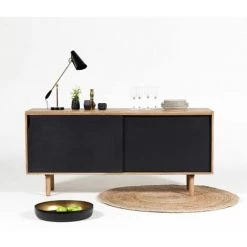 CASATERA Buffet Enfilade Manguier 2 Portes Coulissantes Naturel Et Noir Hanko - Negro