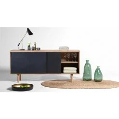 CASATERA Buffet Enfilade Manguier 2 Portes Coulissantes Naturel Et Noir Hanko - Negro -Buffet et enfilade Soldes 67620278 4