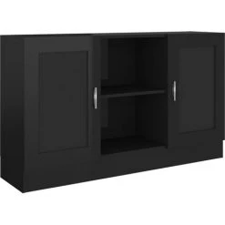 MAISONCHIC Buffet Meuble De Rangement / Noir Brillant 120x30,5x70 Cm Aggloméré