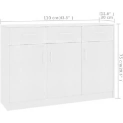 MAISONCHIC Buffet Armoire De Rangement Cuisine / Blanc 110x30x75 Cm Aggloméré 9 MAISONCHIC Buffet Armoire De Rangement Cuisine / Blanc 110x30x75 Cm Aggloméré -Buffet et enfilade Soldes 67652285 5