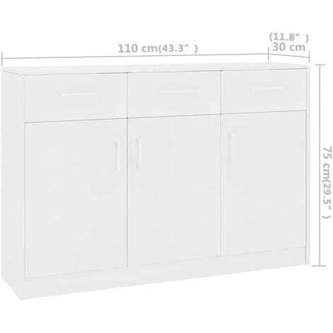 MAISONCHIC Buffet Armoire De Rangement Cuisine / Blanc 110x30x75 Cm Aggloméré 5 MAISONCHIC Buffet Armoire De Rangement Cuisine / Blanc 110x30x75 Cm Aggloméré – Image 5