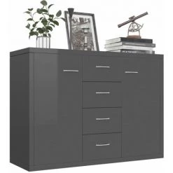 MAISONCHIC Buffet De Cuisine Armoire De Rangement - Gris Brillant 88x30x65 Cm Aggloméré