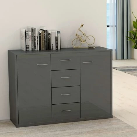 MAISONCHIC Buffet De Cuisine Armoire De Rangement - Gris Brillant 88x30x65 Cm Aggloméré 2 MAISONCHIC Buffet De Cuisine Armoire De Rangement - Gris Brillant 88x30x65 Cm Aggloméré – Image 2