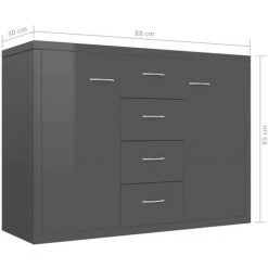 MAISONCHIC Buffet De Cuisine Armoire De Rangement - Gris Brillant 88x30x65 Cm Aggloméré 9 MAISONCHIC Buffet De Cuisine Armoire De Rangement - Gris Brillant 88x30x65 Cm Aggloméré -Buffet et enfilade Soldes 67652328 5