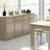DANSMAMAISON Buffet 4 Portes 4 Tiroirs Chêne Clair - ZYWO - L 220 X L 41 X H 88 Cm - Bois Clair