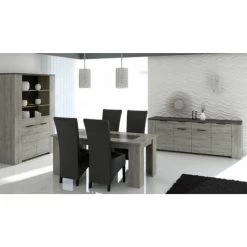 DANSMAMAISON Buffet 4 Portes 2 Tiroirs Bois Gris/Béton - RIUCKO - L 220 X L 52 X H 80 Cm - Gris -Buffet et enfilade Soldes 67660237 4