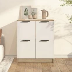 TRUE DEAL Buffet Blanc Et Chêne Sonoma 60x30x70 Cm Bois D'ingénierie