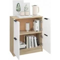 TRUE DEAL Buffet Blanc Et Chêne Sonoma 60x30x70 Cm Bois D'ingénierie -Buffet et enfilade Soldes 67695066 4
