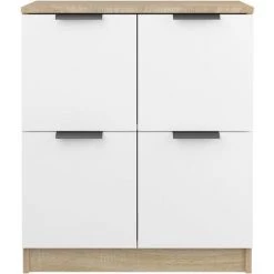TRUE DEAL Buffet Blanc Et Chêne Sonoma 60x30x70 Cm Bois D'ingénierie -Buffet et enfilade Soldes 67695066 5
